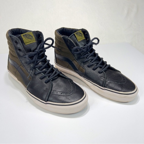 Vans Sk8 Hi Top Shoe Mens 10 Black Leather Olive Green Canvas Great Shape!! - Picture 5 of 12